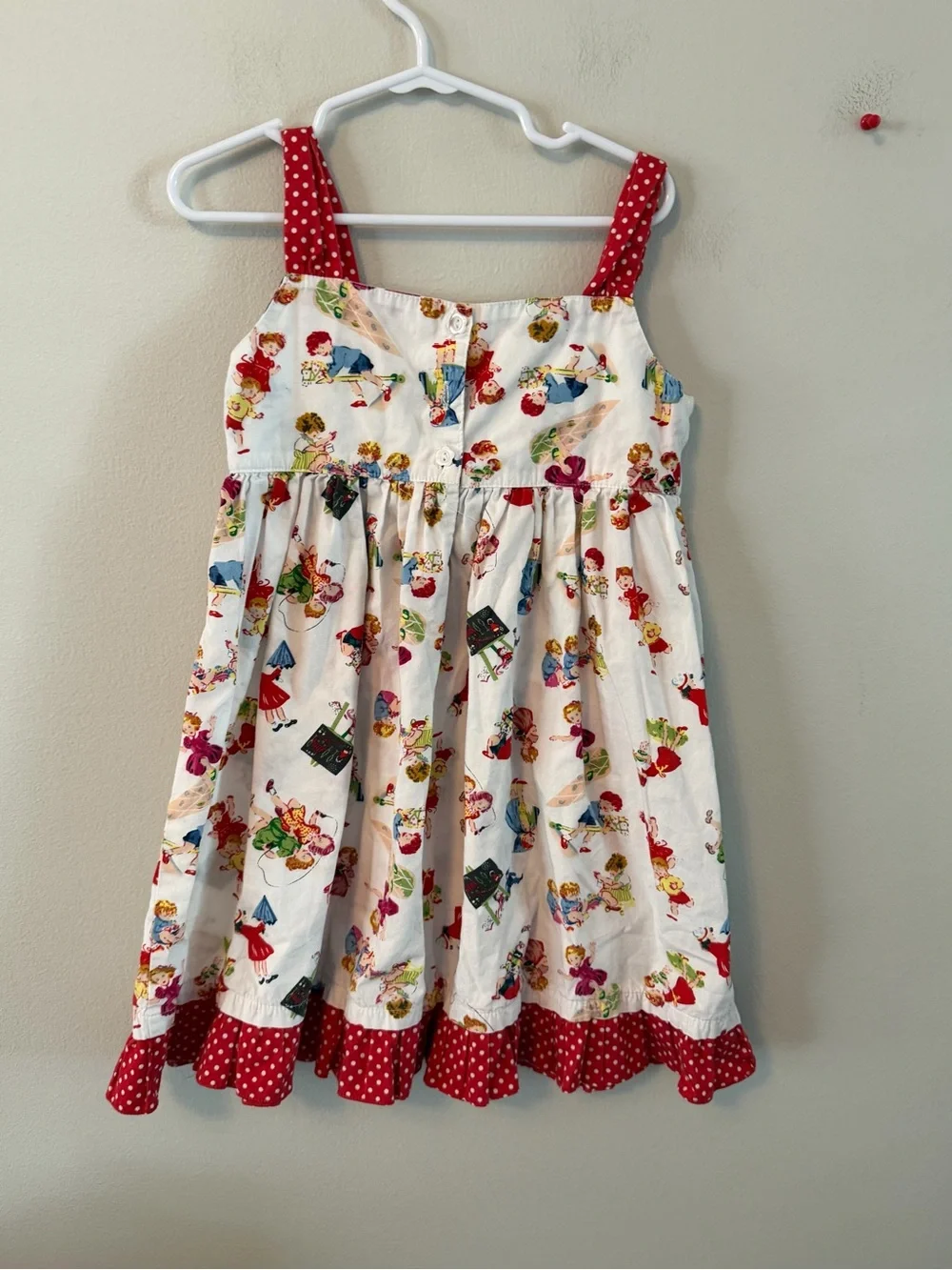 Powell Craft Red & White Polka Trim Girls' Printed Sundress